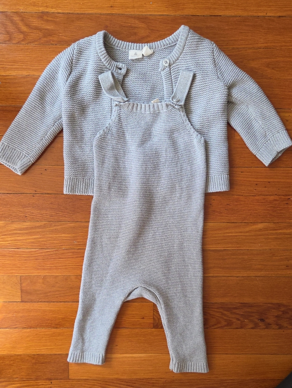 GAP Light Gray Knit Overall with Matching Cardigan